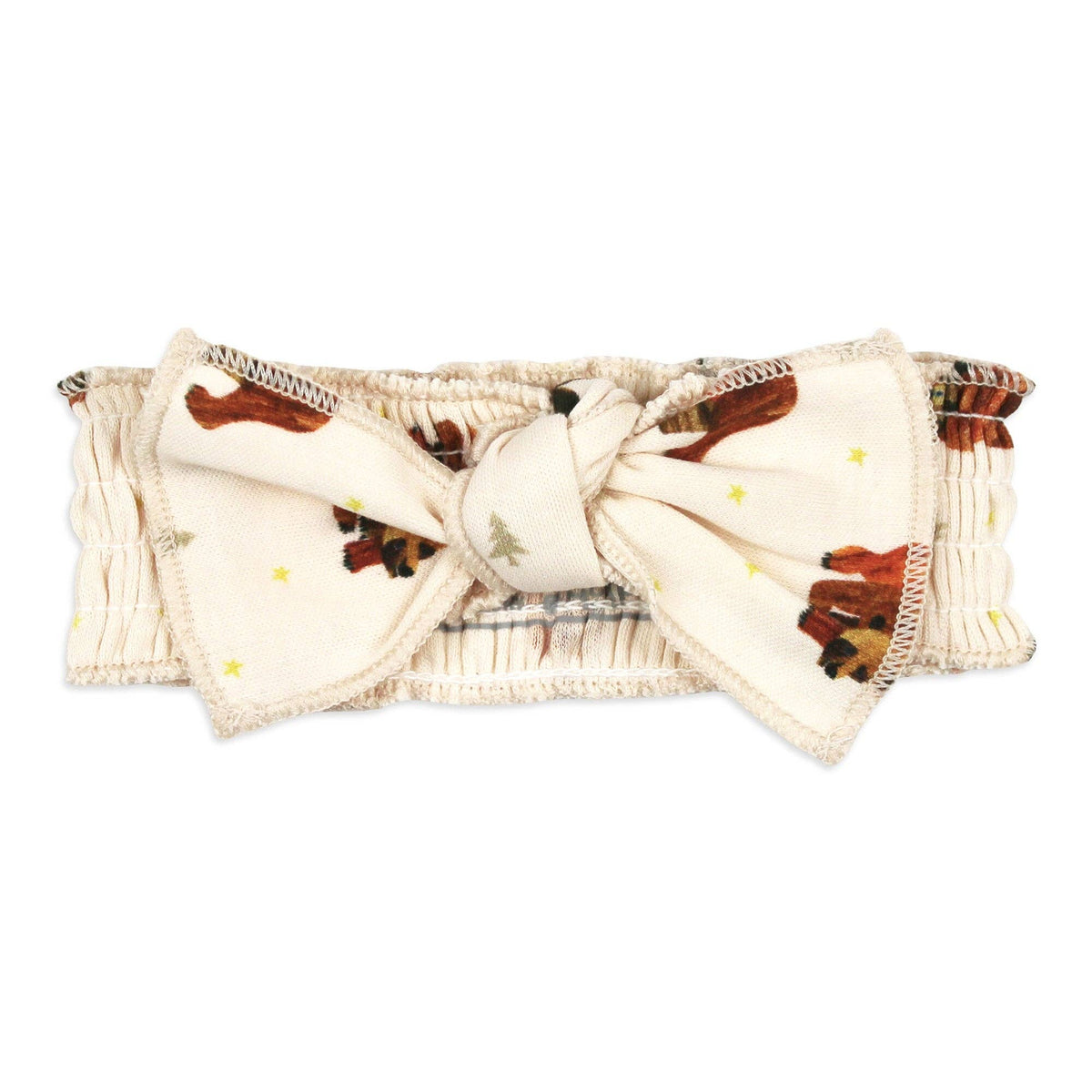 Headband with bow featuring bear print on a white background