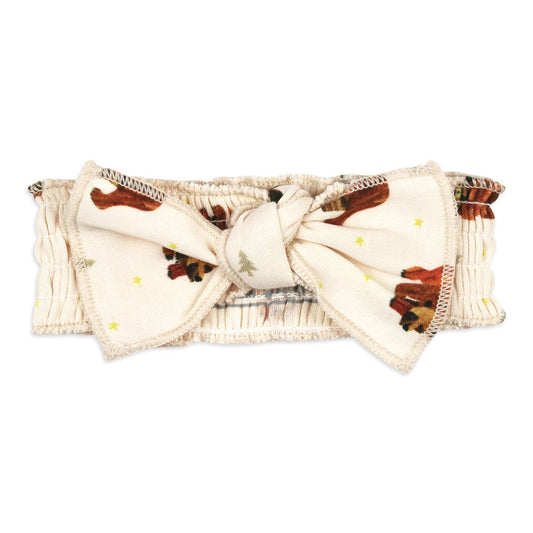 Headband with bow featuring bear print on a white background