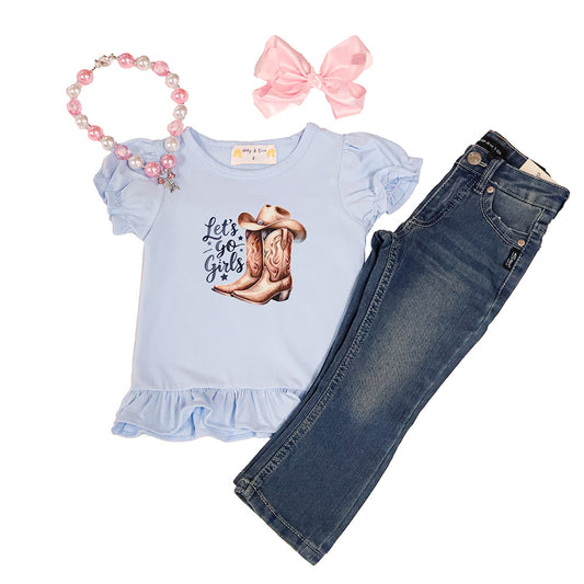 Eleanor Let's Go Girls Ruffle Sky Shirt