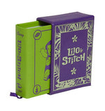Lilo & Stitch tiny book. Green and purple book-shaped box with 'Lilo & Stitch' branding on a white background