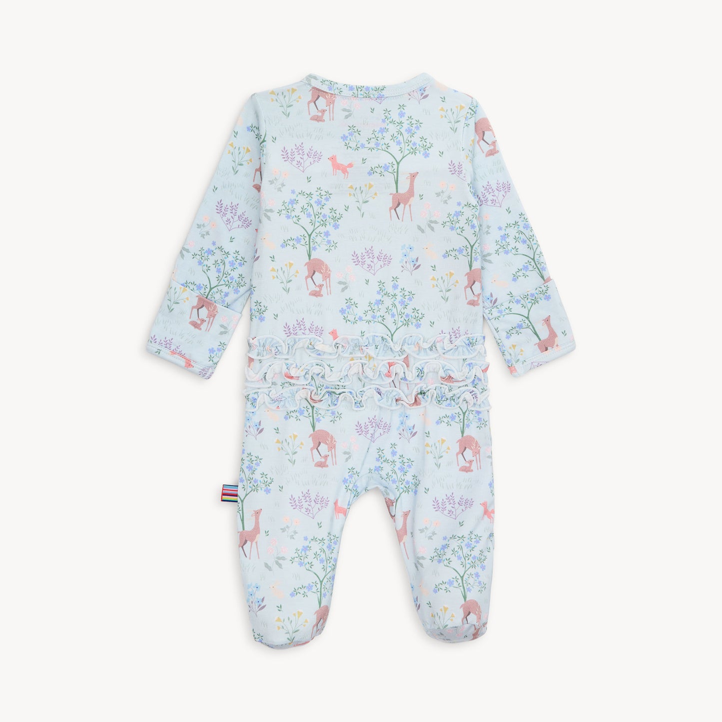 Baby onesie with animal print on a white background