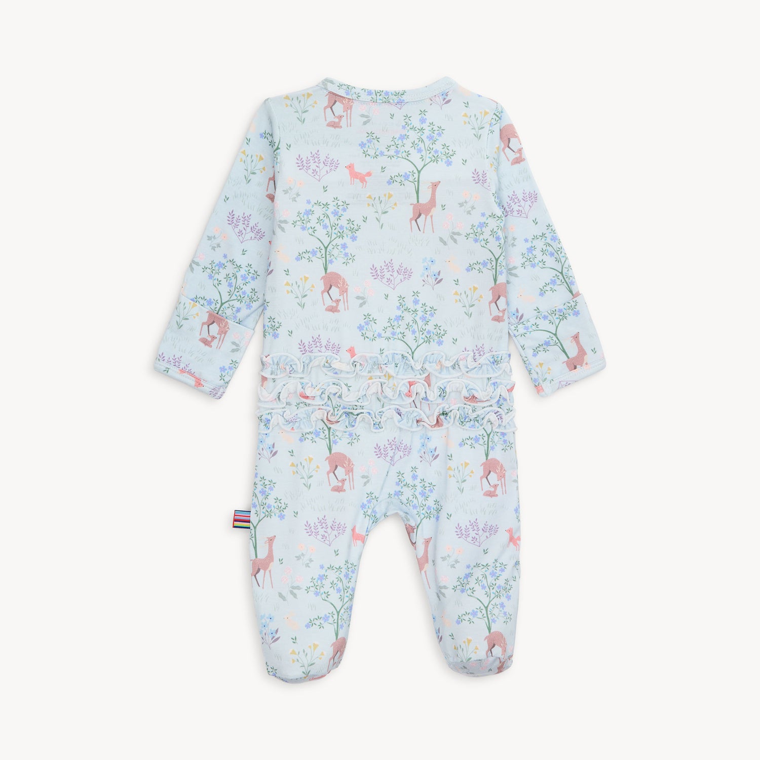 Baby onesie with animal print on a white background