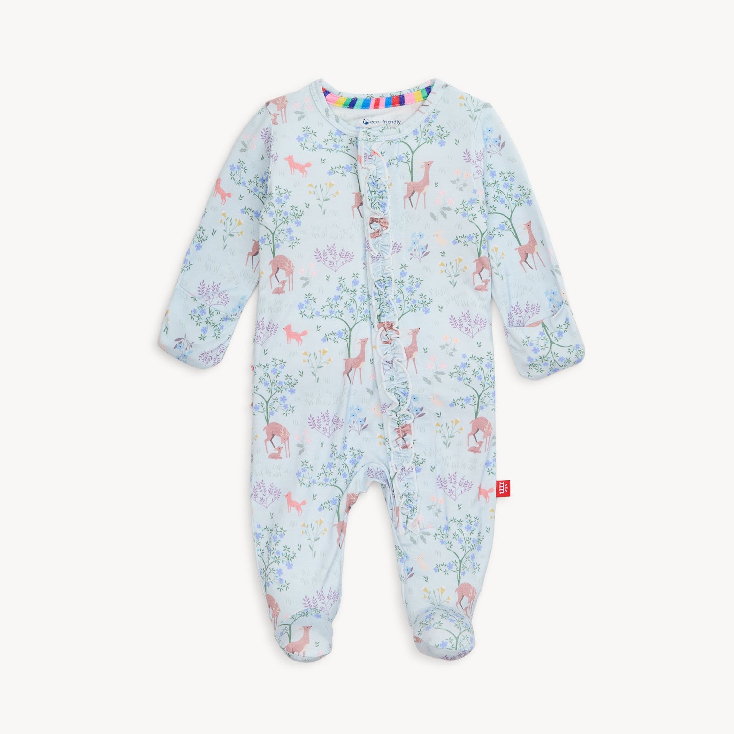Baby onesie with animal print on a white background