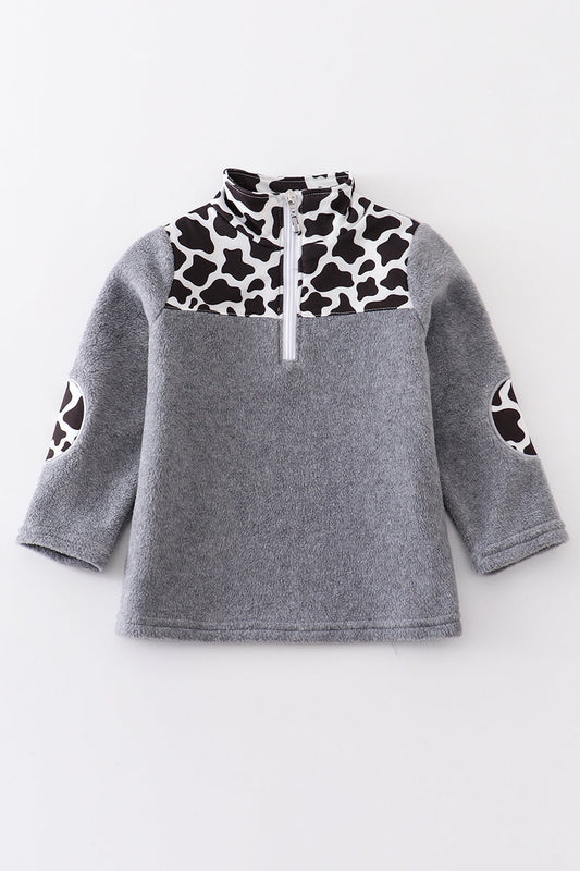 Gray fleece top front