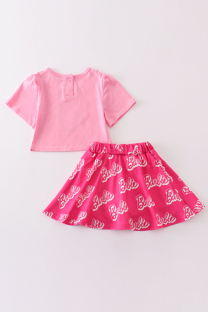 Pink Fashion Girl Embroidery Skort Set