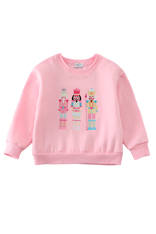 Pink Nutcracker Embroidery Fleece Sweatshirt