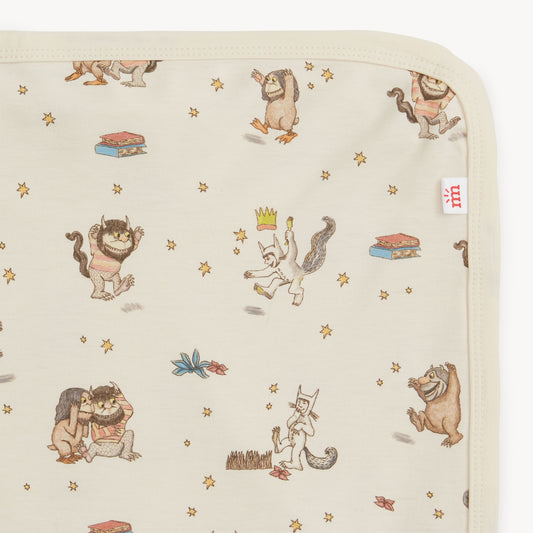 Close-up of Where the Wild Things Are blanket on a white background