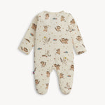 back of Baby footie with a Where the Wild Things are pattern on a white background