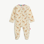 Baby onesie with giraffe pattern on a white background