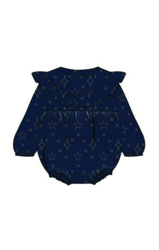 Blue Star velour baby girl ruffle romper