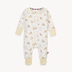 Baby onesie with animal print on a white background