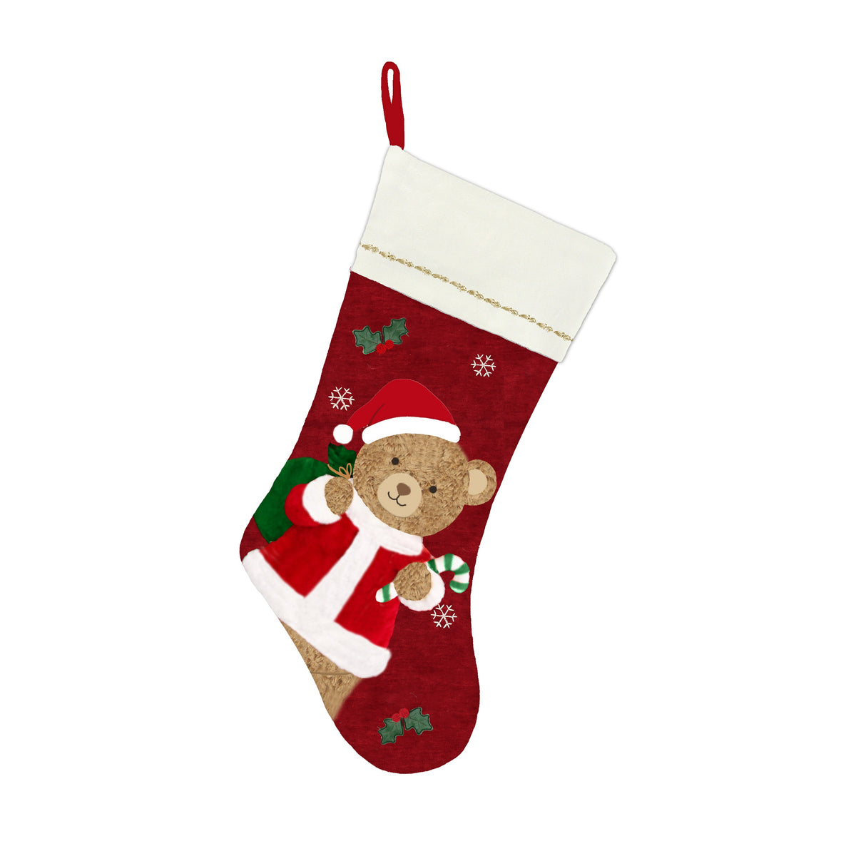 Mon Ami Santa Bear Christmas stocking with plush white cuff