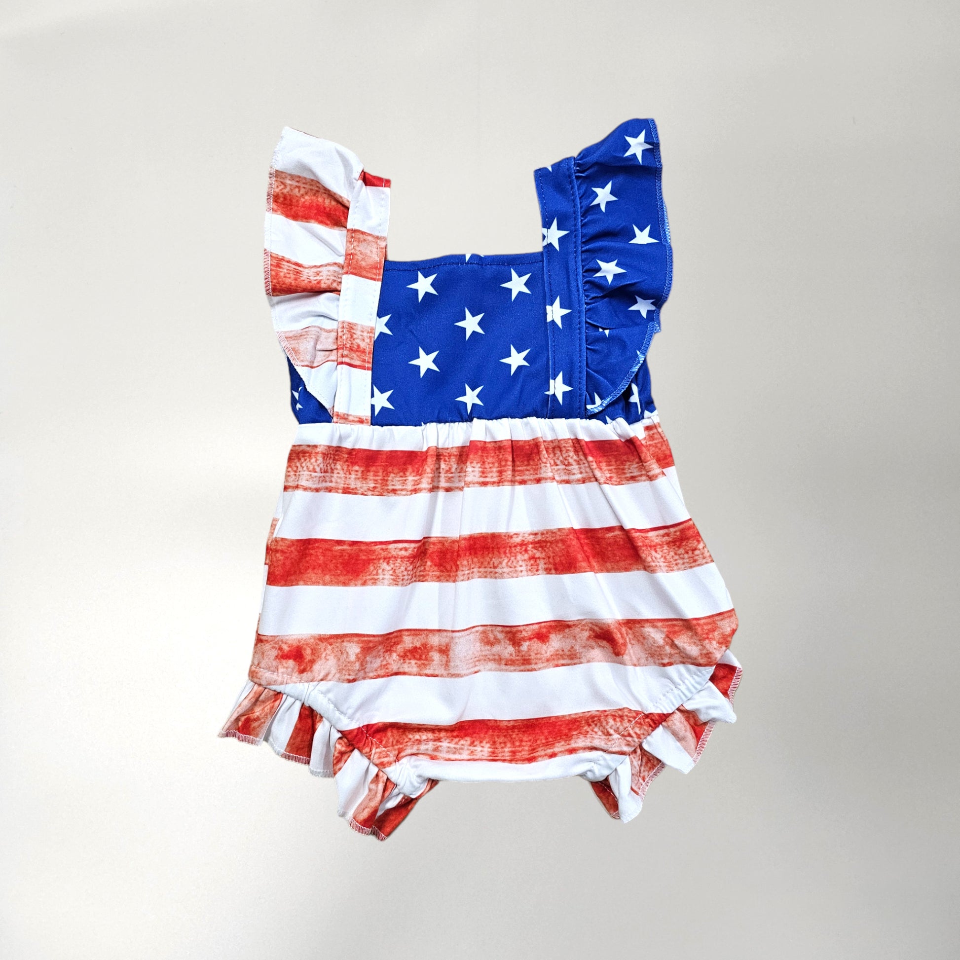 Red, white blue stars and stripes girl infant one piece summer romper