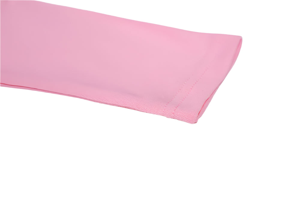 Pink long sleeve onsie sleeve closeup
