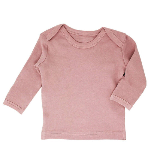 Pink baby long-sleeve shirt on a white background