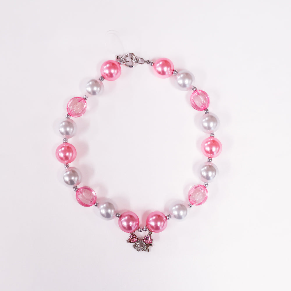 Bow Pendant Pink and White Bubble Necklace