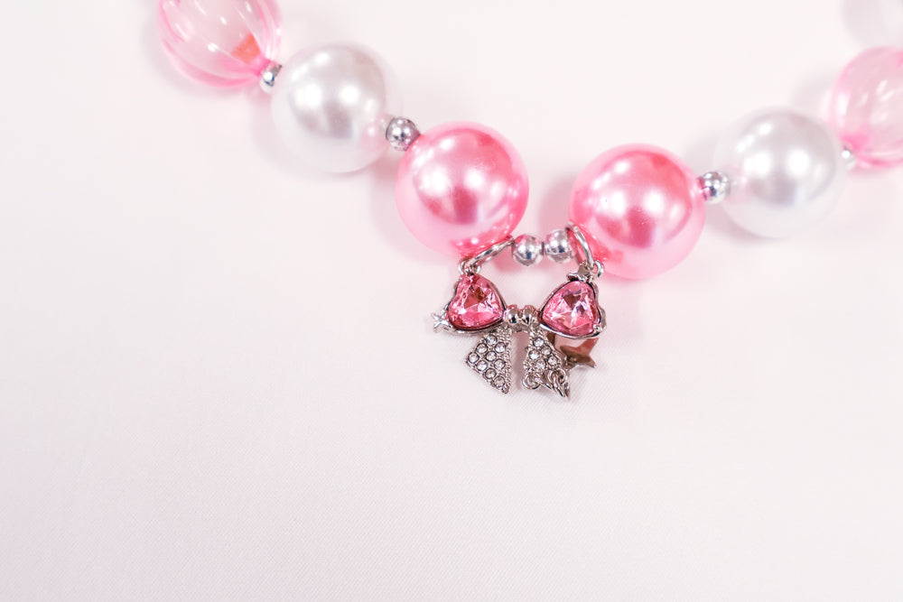 Bow Pendant Pink and White Bubble Necklace