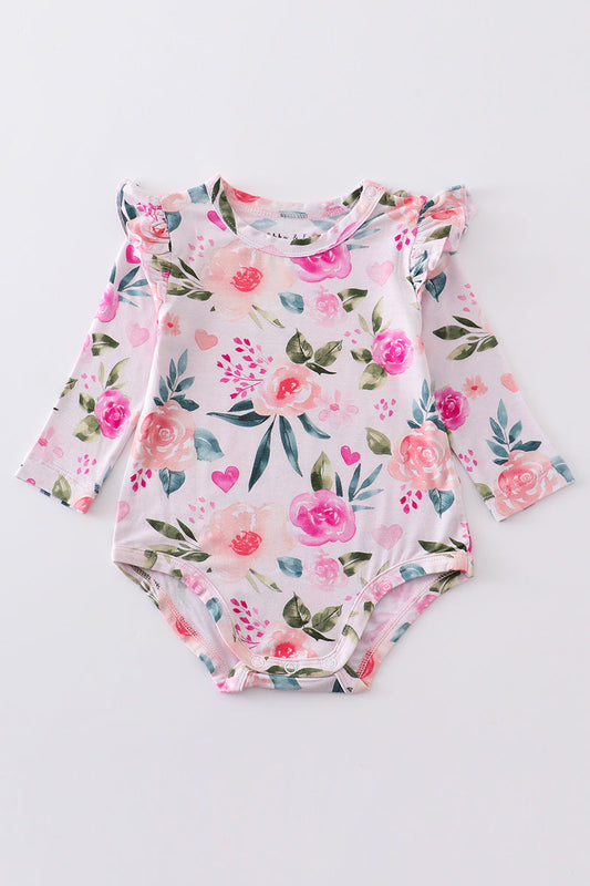 Pink Floral Print Bamboo Romper