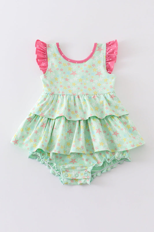 Star Print Ruffle Girl Romper