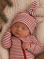 SIIX Collection Red Stripe Beanie, soft ribbed cotton baby Christmas hat