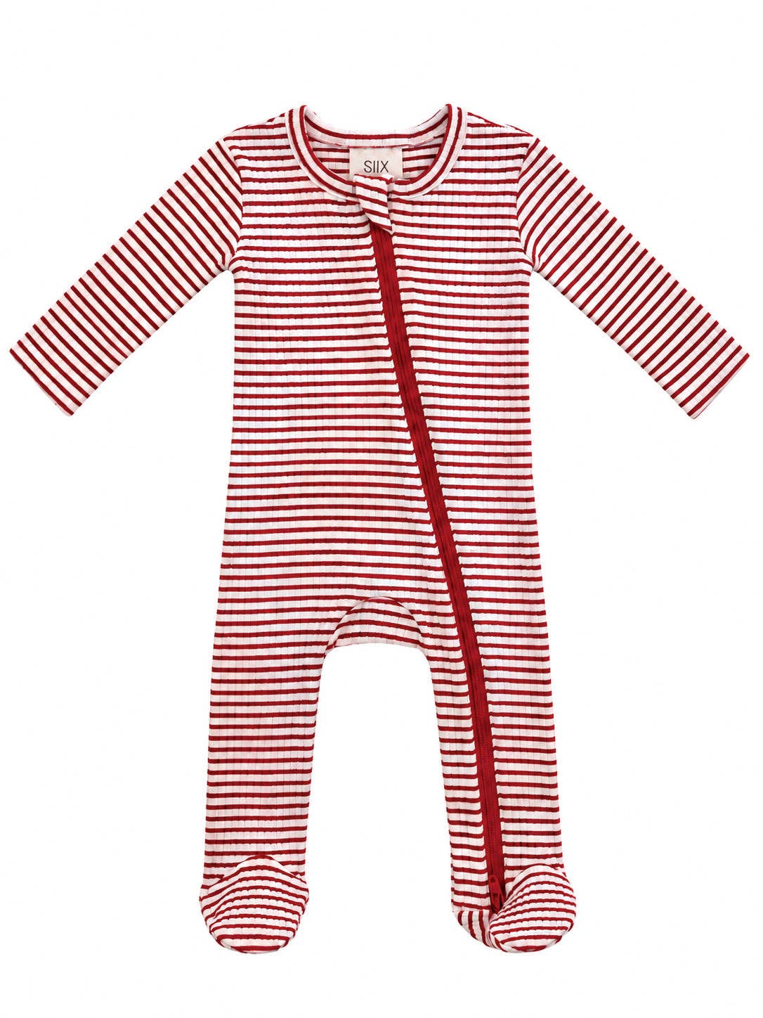 SIIX Collection Red Stripe Footie, ribbed cotton baby Christmas footie with 2-way zip - view 2