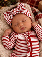 SIIX Collection Red Stripe Ribbed Bow, soft baby Christmas bow headband