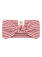SIIX Collection Red Stripe Ribbed Bow, soft baby Christmas bow headband - view 2