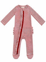 SIIX Collection Red Stripe Ruffles Footie, ribbed cotton baby Christmas footie with 2-way zip - view 2