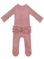SIIX Collection Red Stripe Ruffles Footie, ribbed cotton baby Christmas footie with 2-way zip - view 3