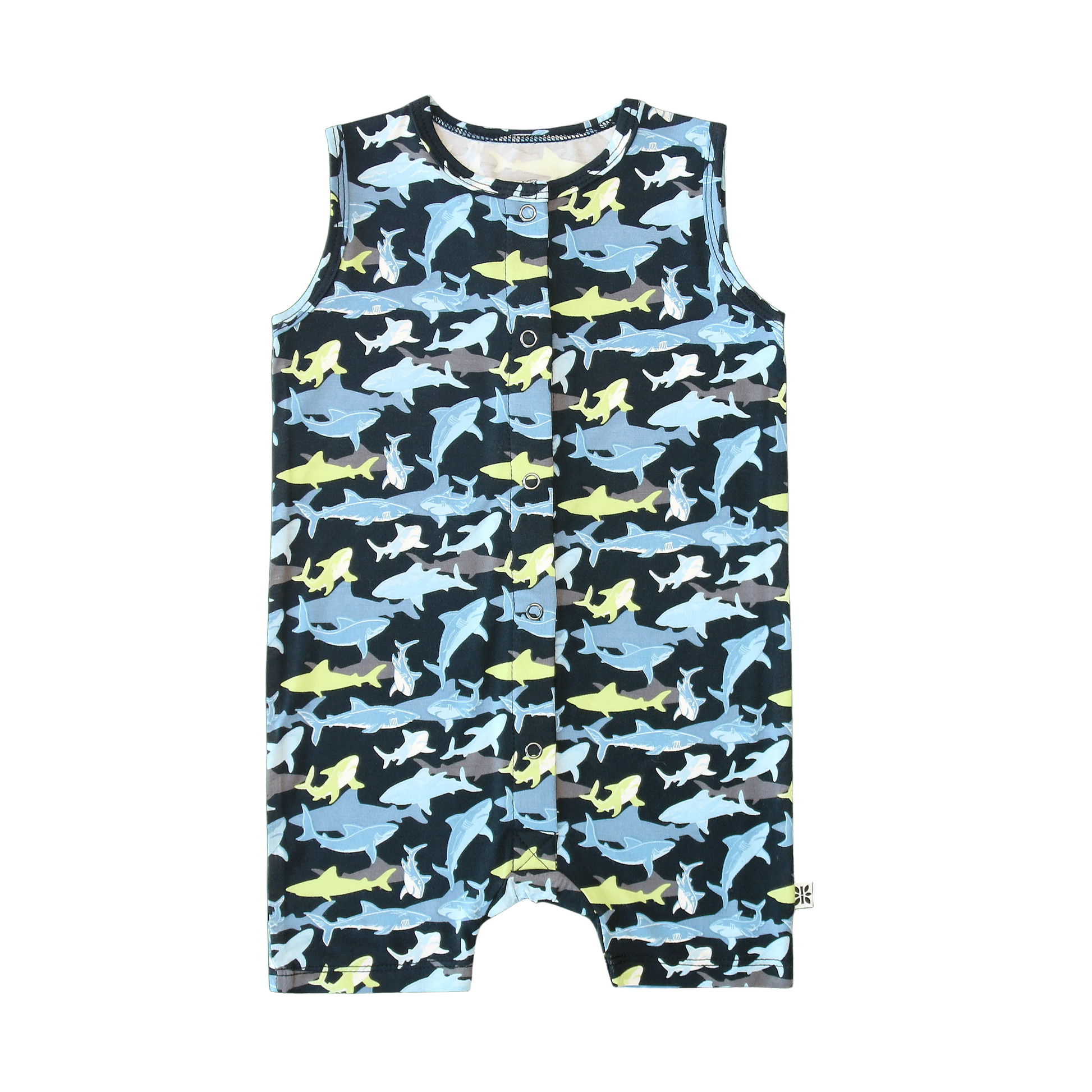 Children's romper with shark pattern on a transparent background