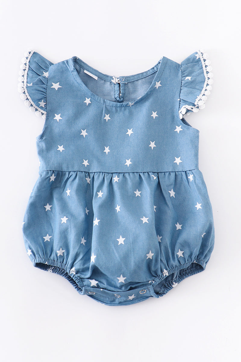 Navy Star Print Girl Romper