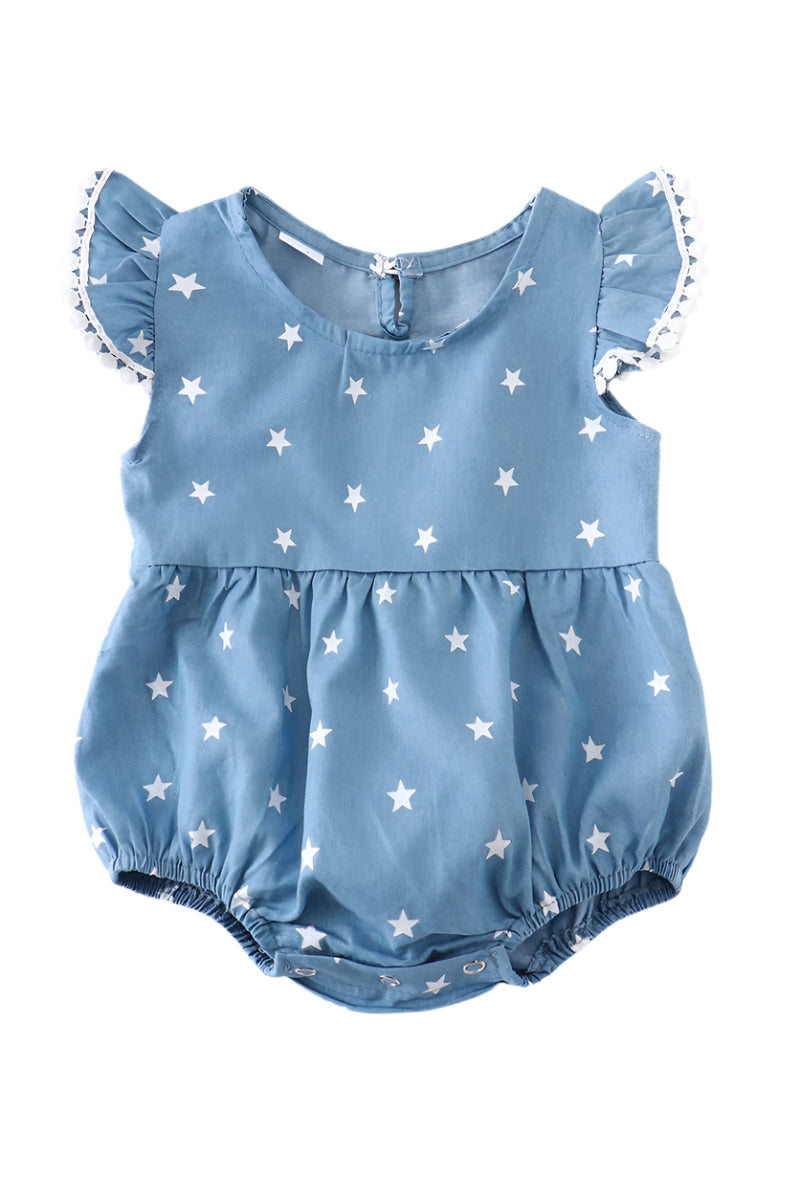 Navy Star Print Girl Romper