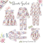 Collection of floral children's clothing with 'Dream Garden' branding and 'Spring/Summer 2026' text.