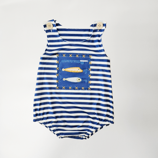 Summer Fishing Embroidery Romper