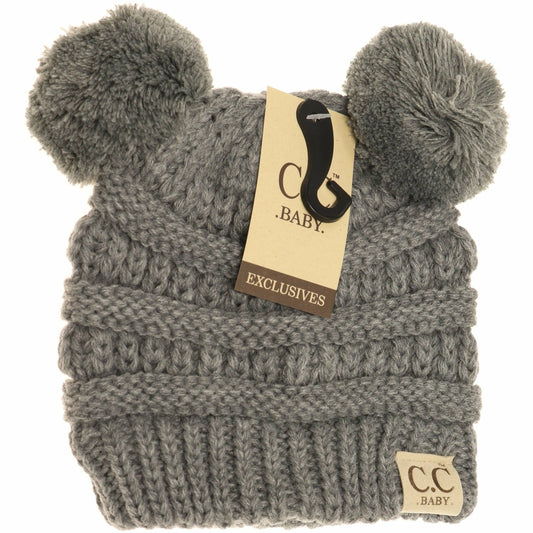 BABY Solid Double Pom CC Beanie Light Grey