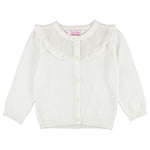 White cardigan with button details on a white background