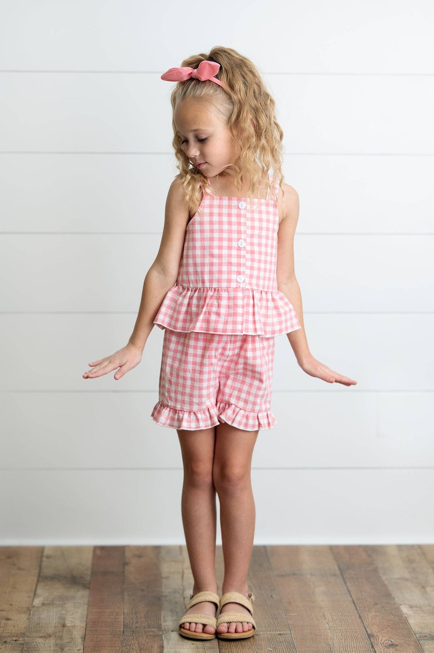 Naomi Pink Check Gingham Spring Short Set