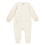 back of cream baby footless romper on a white background