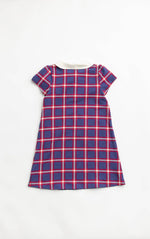 back of pink and purple checkered dress on a white background