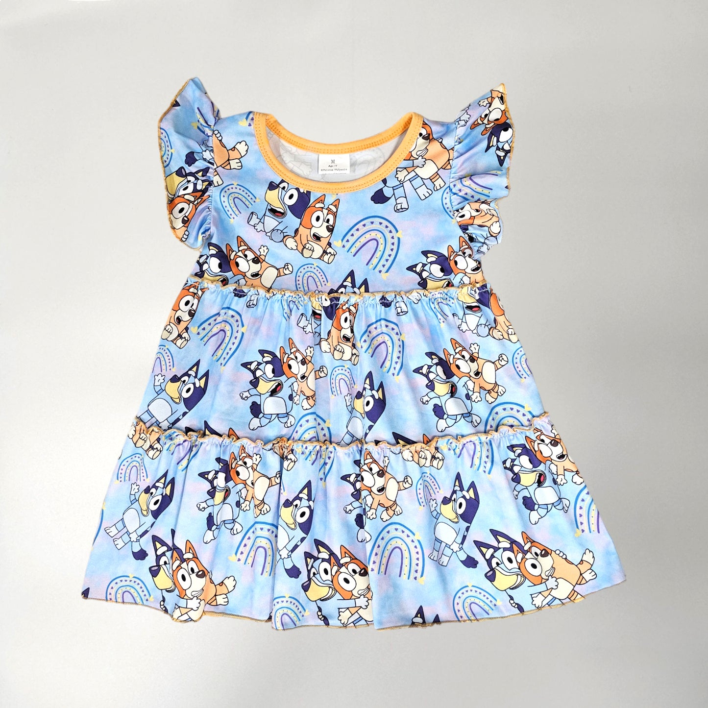 Blue Dog Cartoon Girl Short Set