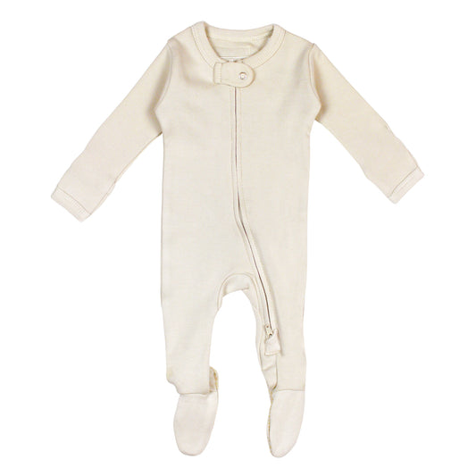 Cream baby onesie on a white background