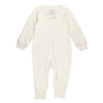 Cream baby footless romper on a white background
