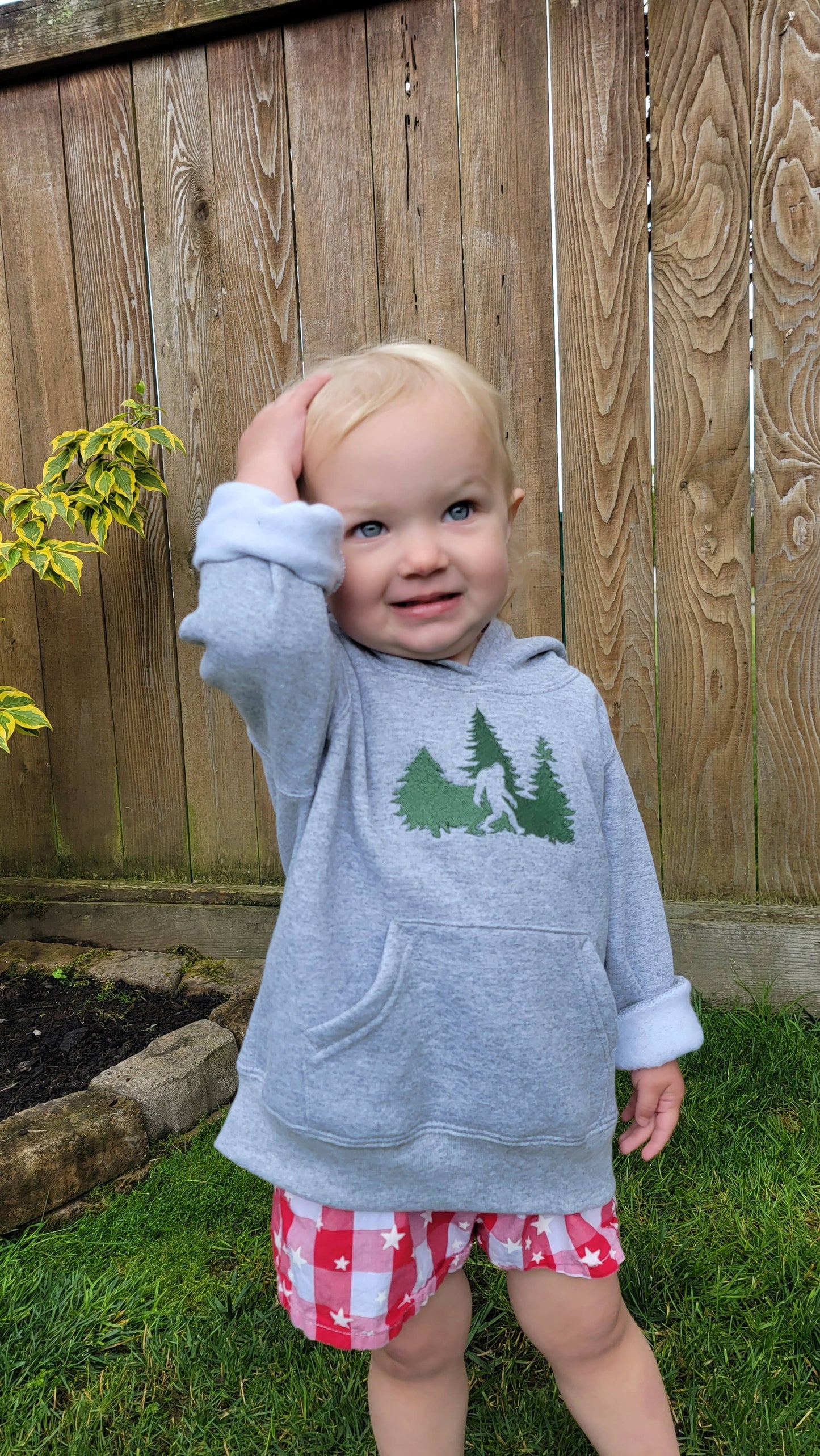 Bigfoot Toddlers Hoodie Sasquatch in Trees: Gray