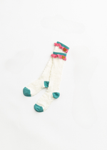 Pair of socks with floral patterns on a white background