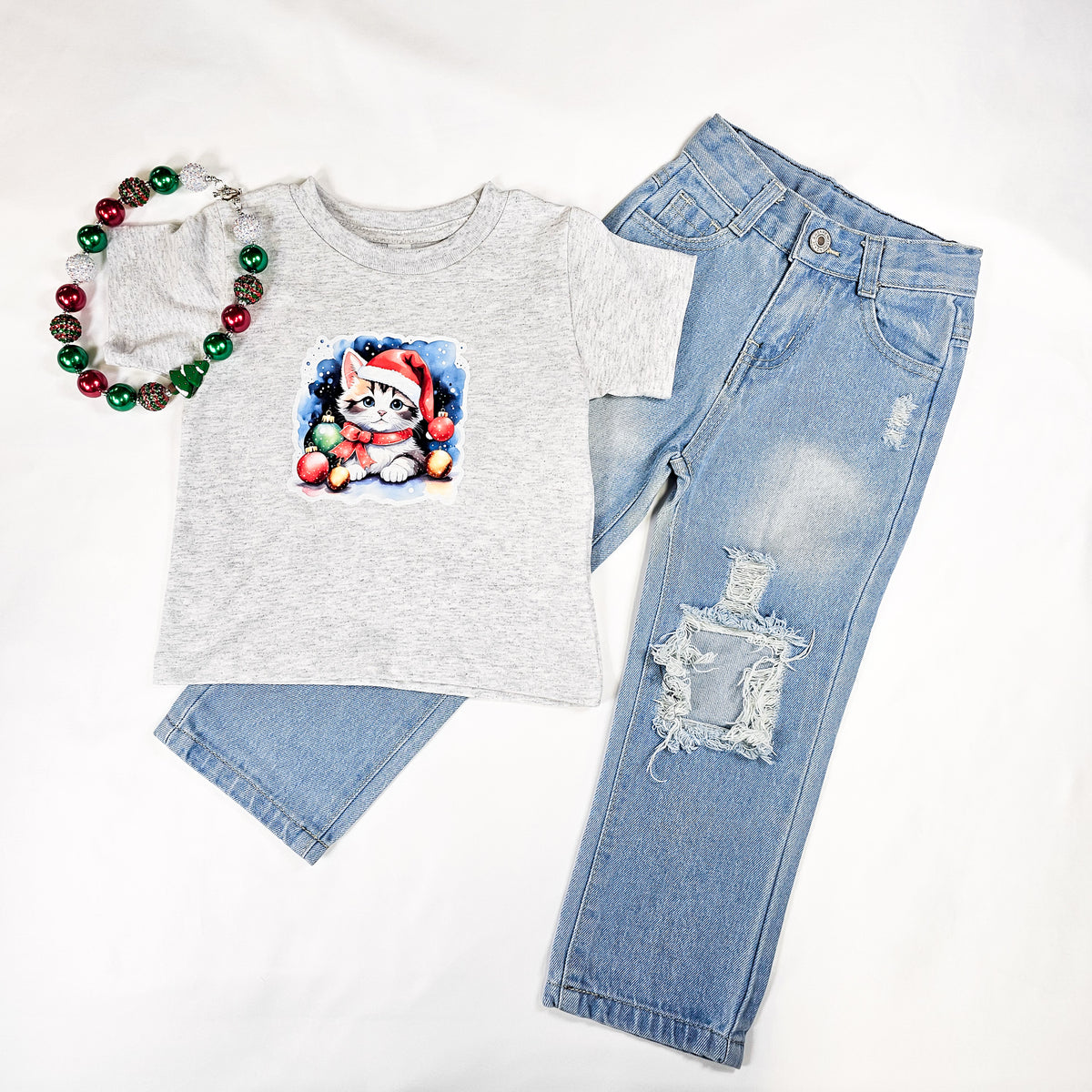 Christmas Cat Gray Tee