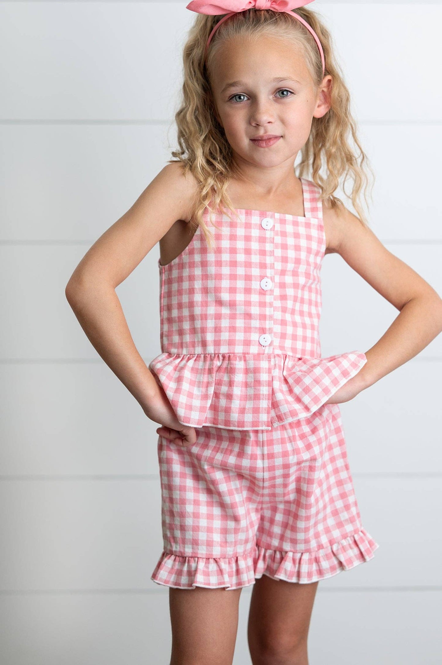Naomi Pink Check Gingham Spring Short Set