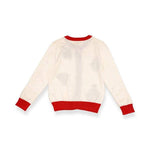 White sweater with red trim on a white background