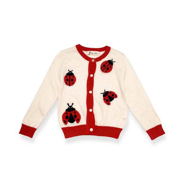 Children's cardigan with ladybug patterns on a white background