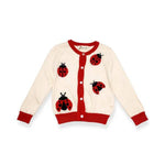 Children's cardigan with ladybug patterns on a white background