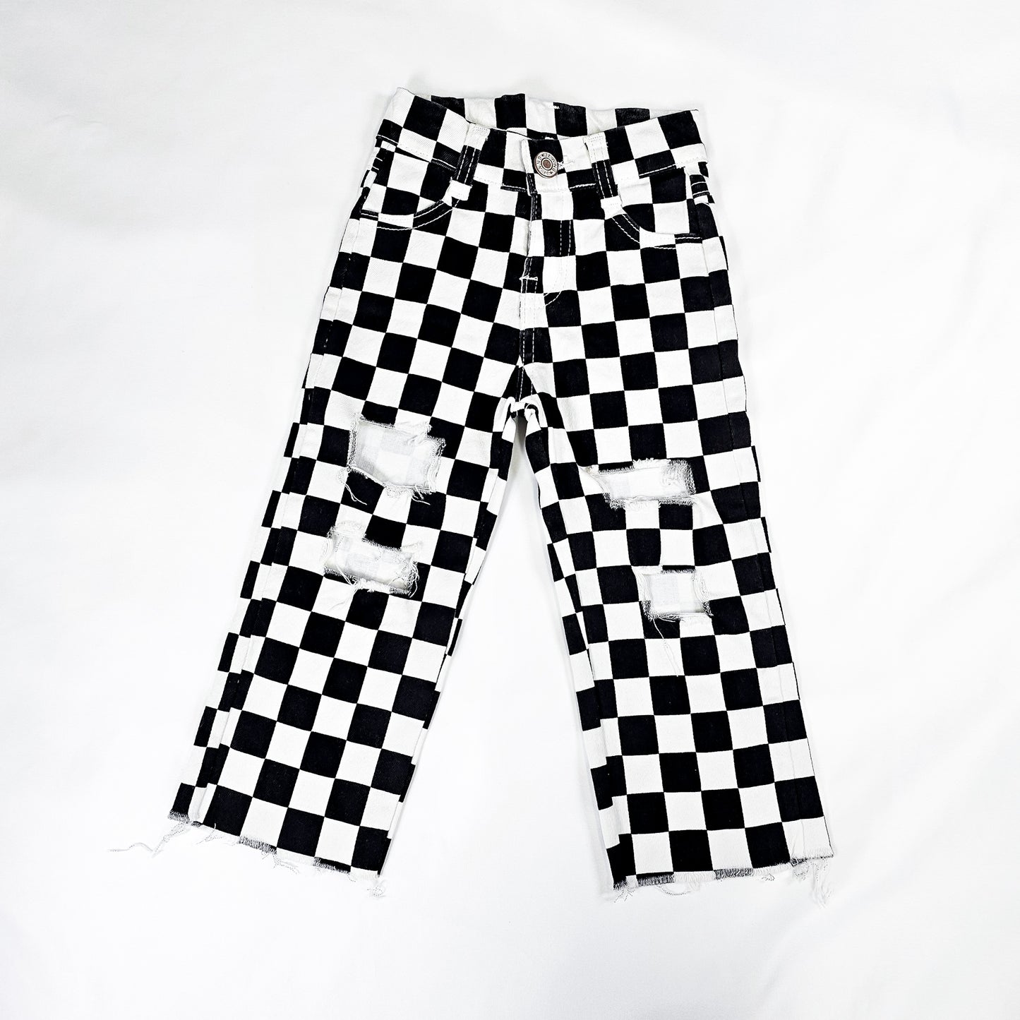 Gianna Ripped Hole Checkered Denim Pants